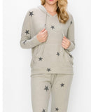 Comfy hoodie top in our grey stars print cozy brushed jersey