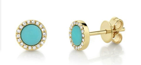 Turquoise and Diamond Yellow Gold Stud earrings