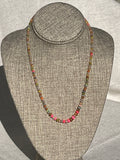 Opal gemstone necklace hand knotted with silk 14K yellow gold clasp*multi but pinks are dominant