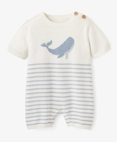 Blue whale and stripe sweater knit romper in 6-9 months