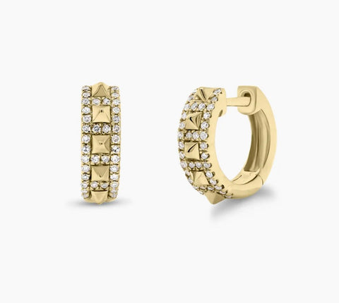 Pyramid stud with diamonds huggie hoop earrings