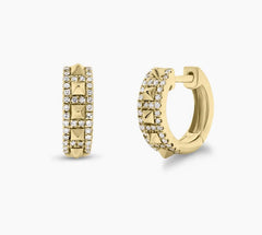 Pyramid stud with diamonds huggie hoop earrings