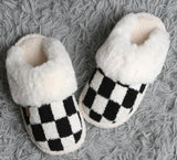 Cozy Check slippers available in taupe and black