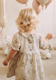 Taupe cotton gauze birthday print dress with matching bloomer 6-9 months