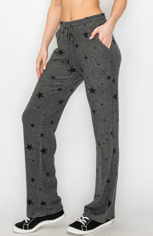 Charcoal Star print in lounge cozy jersey pants with elastic drawstring pants