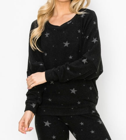Comfy top with raglan sleeves top In our black stars print comfy brushed Jersey