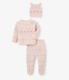 Love Fairisle Sweater, Footed Pant + Hat Set 3pc