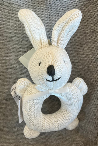 Cable knit bunny rattle *available in pink, cream, light blue, h. Grey