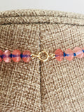 Cherry Quartz Beaded semi precious  necklace hand knotted royal blue silk with 14K yellow gold clasp