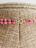Cherry Quartz Beaded semi precious  necklace hand knotted royal blue silk with 14K yellow gold clasp