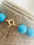 Beaded Turquoise faceted gumball beads necklace 18” hand knotted silk with 14K yellow gold clasp