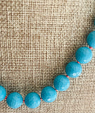 Beaded Turquoise faceted gumball beads necklace 18” hand knotted silk with 14K yellow gold clasp