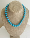 Beaded Turquoise faceted gumball beads necklace 18” hand knotted silk with 14K yellow gold clasp