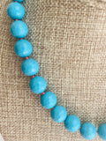 Beaded Turquoise faceted gumball beads necklace 18” hand knotted silk with 14K yellow gold clasp