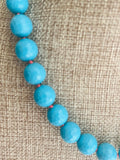 Beaded Turquoise faceted gumball beads necklace 18” hand knotted silk with 14K yellow gold clasp