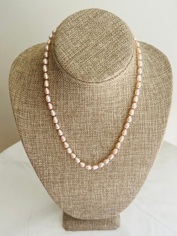 Pink Sea Pearl necklace hand knitted with Hot pink silk 14K yellow gold clasp