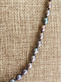 Grey Sea Pearl necklace hand knitted with Purple silk 14K yellow gold clasp