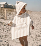 Taupe Stripe Hooded Terry Poncho