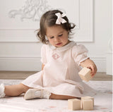 Baby blue seersucker overall with bubble hem and collared shirt- monogram available