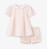 Baby blue seersucker overall with bubble hem and collared shirt- monogram available