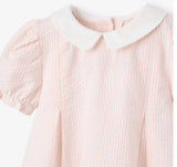 Baby blue seersucker overall with bubble hem and collared shirt- monogram available