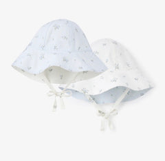 Reversible english rose print cotton tie on baby hat