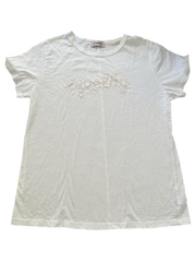 White Equality Embroidered Cotton Garment Dyed Slub Tee