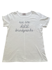 White We are all Immigrants Embroidered Cotton Garment Dyed Slub Tee