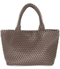 Braided chocolate brown tote with detachable mini bag inside