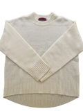 Cashmere crew neck with curved hem and chunky rib details *available in cream, black, and h. grey