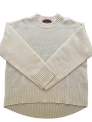 Cashmere crew neck with curved hem and chunky rib details *available in cream, black, and h. grey