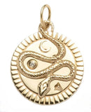 14k yellow gold snake charm with diamond accent and carved details