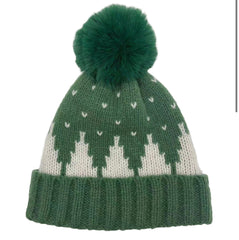 Holiday Winter Knit green Hat with Pom Pom