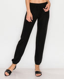 Lounge pants-brushed jersey with elastic drawstring pants with elastic at ankles in black