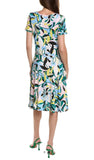 Green/Pink/Blue Swirl Floral Printed Jersey Fit and Flare Dress