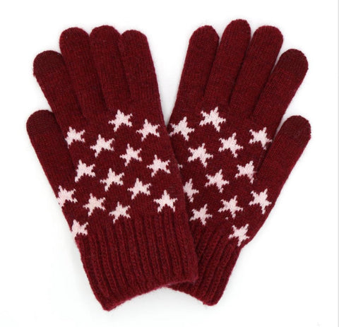Winter knit star gloves with smart texting fingers