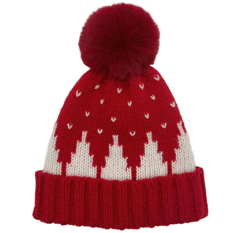 Holiday Winter Knit Hat with Pom Pom *red or green