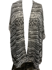 Light weight rayon black print open front cover up
