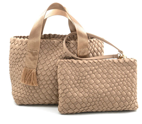 Braided neoprene tote with detachable mini braided bag inside *available in taupe, olive green and black