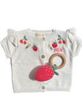 Strawberry embroidered knit white cardigan
