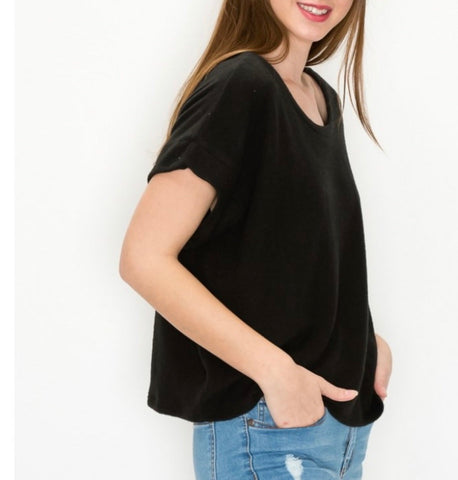 Comfy short sleeve top in our black comfy brushed Jersey t-shirt