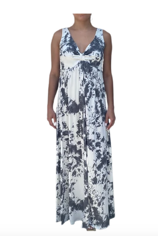 V neck maxi dress  in our grey and white marble grey tie dye rayon Jersey