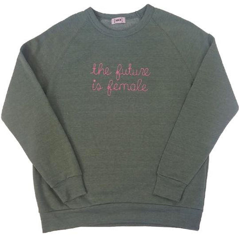 The future is female eco fleece Sweatshirt with pink embroidery
