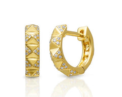 14KT YELLOW GOLD DIAMOND PYRAMID HUGGIE EARRINGS