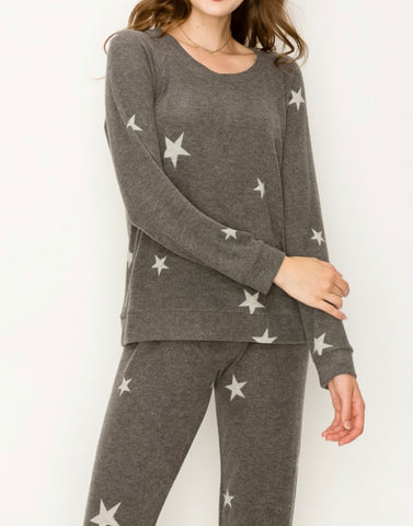 Comfy top with dolman sleeves top In our  charcoal stars print cozy brushed Jersey