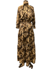 Printed Silk dress with 3/4 sleeves and tired skirt