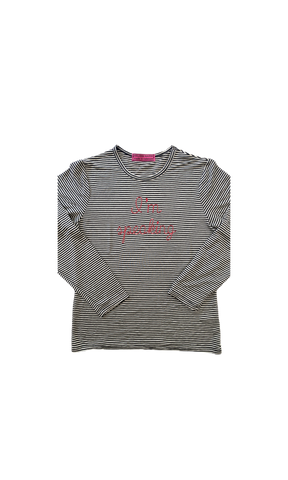 I’m speaking embroidery on long sleeve striped t-shirt