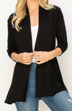 Comfy Long open front cardigan in our black comfy brushed Jersey