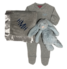 Melissa Masse Monogram Plush Blanket, Monogram Onsie & stuffie set