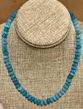 Beaded semi precious Blue jade necklace hand knotted silk with 14K yellow gold clasp
